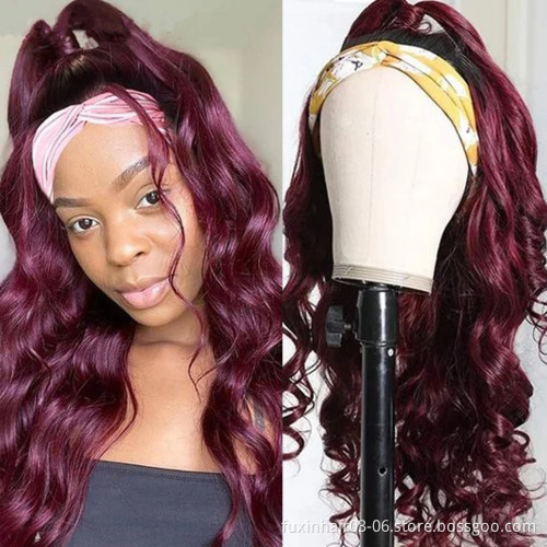 Headband BodyWave Wig Human Hair Ombre 1B 99J 30 Headband Wig With Headband Attached Branzilian Body Wave Wig For Women